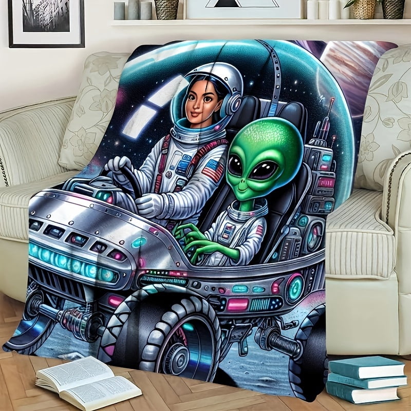 Stellar Softness, Cozy Alien & Astronaut Flannel Throw Blanket - Soft ...