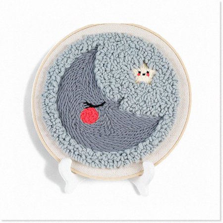 Stellar Stitchery: DIY Moon & Stars Punch Needle Embroidery Hoop Kit - Handcrafted Celestial Needlework