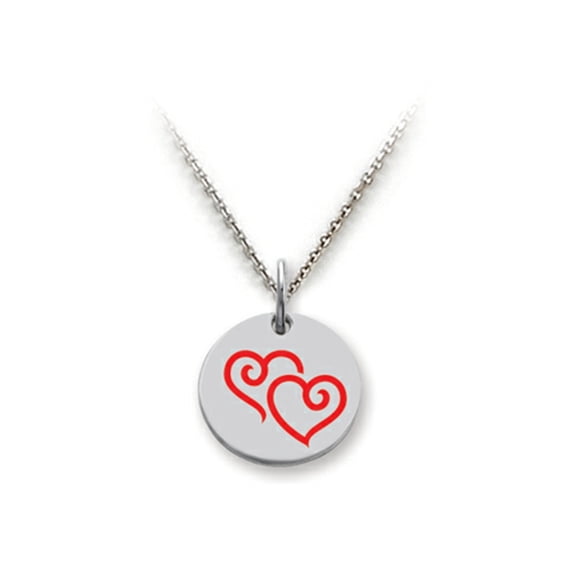 Stellar White 925 Sterling Silver Double Hearts Disc Pendant Necklace - Chain Included