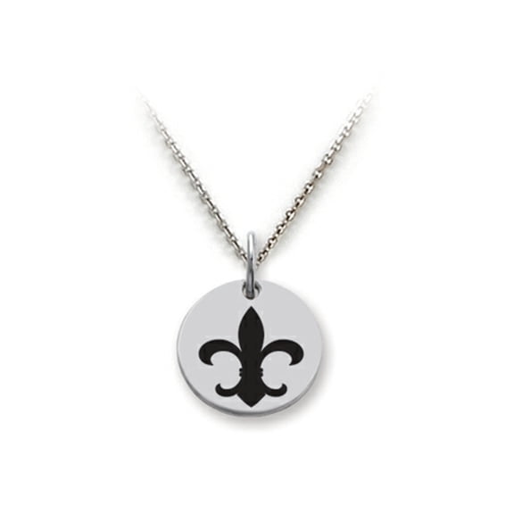 Stellar White 925 Sterling Silver Fleur De Lis Disc Pendant Necklace - Chain Included