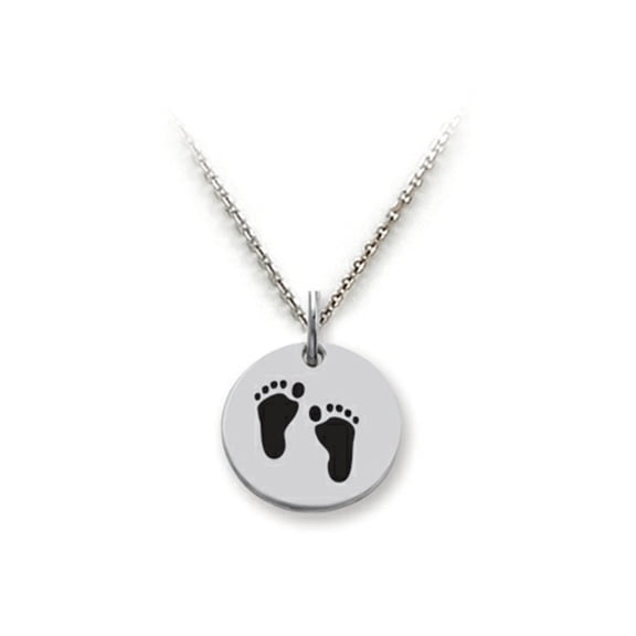 Stellar White 925 Sterling Silver Footprints Disc Pendant Necklace - Chain Included