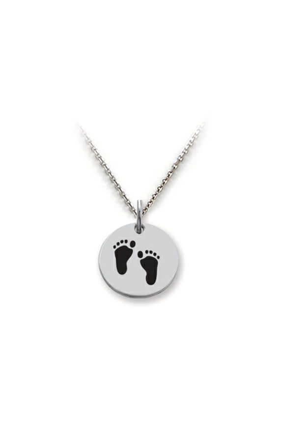 925 Sterling Silver Footprints Disc Pendant Necklace - Chain Included