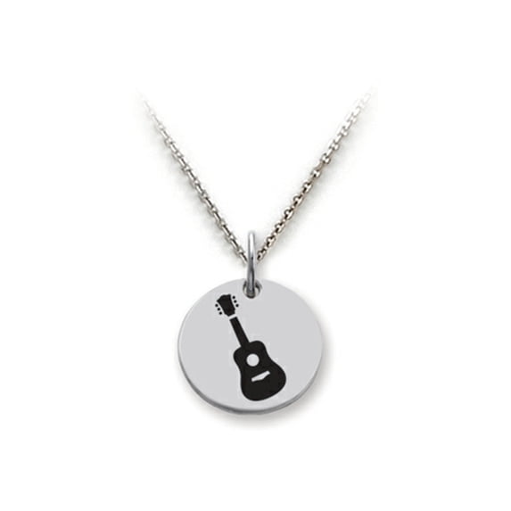 Stellar White� 925 Sterling Silver Guitar Disc Pendant Necklace - Chain Included