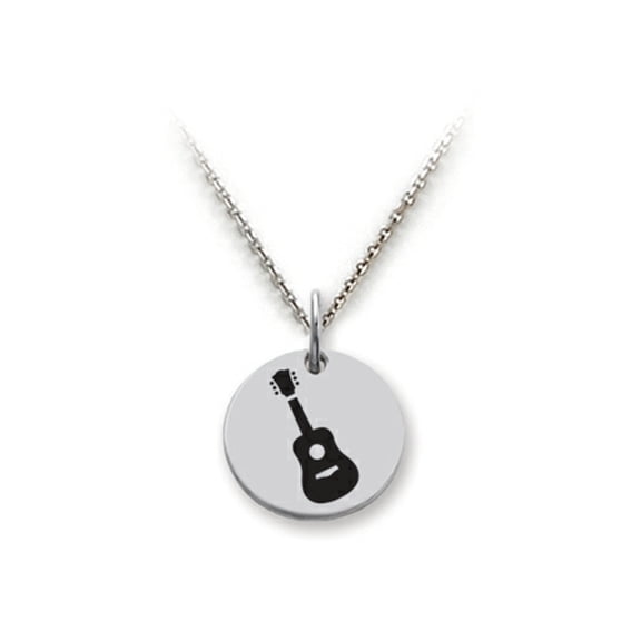Stellar White 925 Sterling Silver Guitar Disc Pendant Necklace - Chain Included