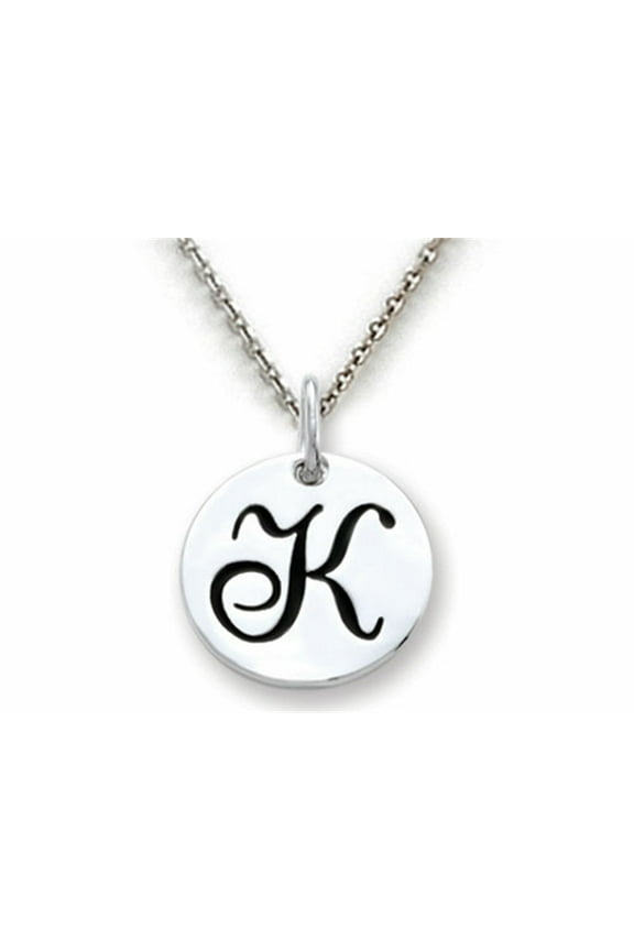 925 Sterling Silver Initial K Personalized Alphabet Disc Pendant Necklace Chain Included