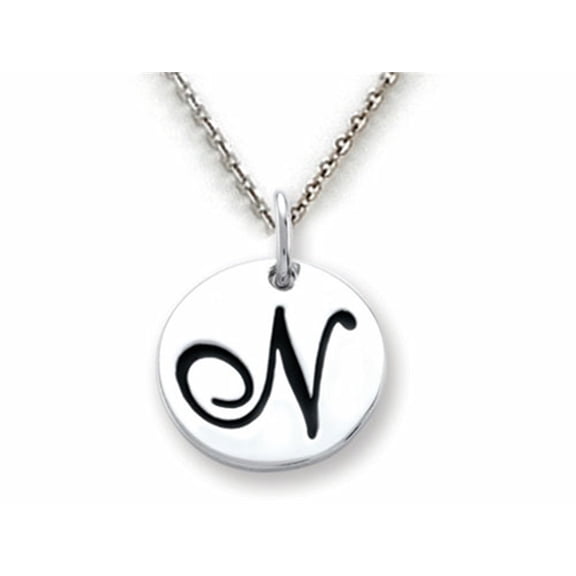 Stellar White 925 Sterling Silver Initial N Personalized Alphabet Disc Pendant Necklace Chain Included