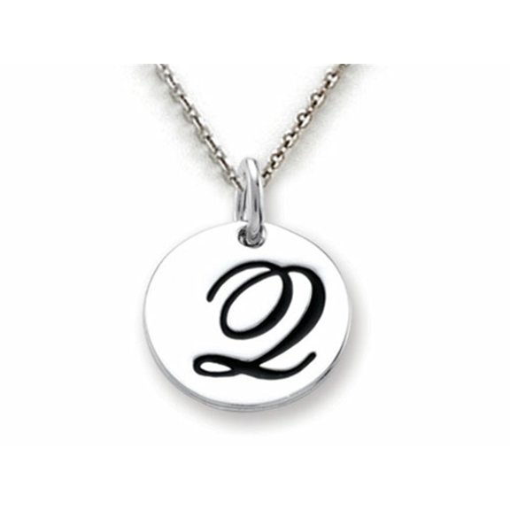 Stellar White 925 Sterling Silver Initial Q Personalized Alphabet Disc Pendant Necklace Chain Included