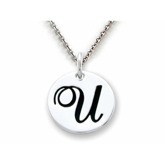 Stellar White 925 Sterling Silver Initial U Personalized Alphabet Disc Pendant Necklace Chain Included