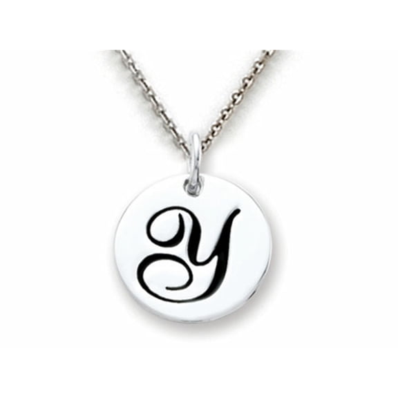 Stellar White 925 Sterling Silver Initial Y Personalized Alphabet Disc Pendant Necklace Chain Included