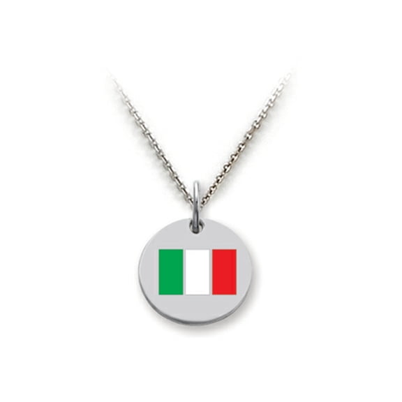 Stellar White 925 Sterling Silver Italy Flag Disc Pendant Necklace - Chain Included