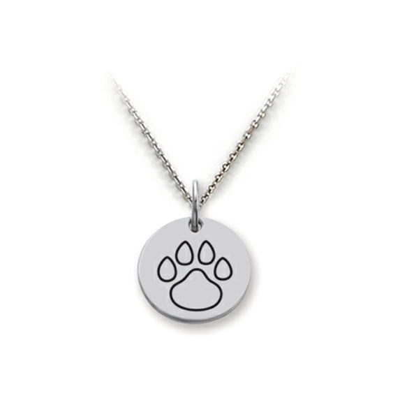 Stellar White� 925 Sterling Silver Outline Paw Print Disc Pendant Necklace - Chain Included