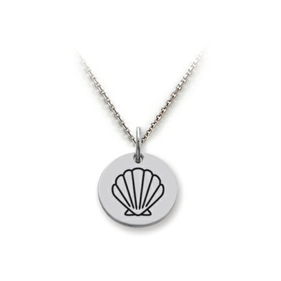 Stellar White 925 Sterling Silver Outline Shell Disc Pendant Necklace - Chain Included