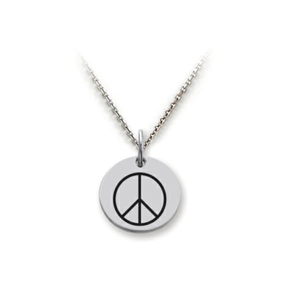 Stellar White 925 Sterling Silver Peace Sign Disc Pendant Necklace - Chain Included