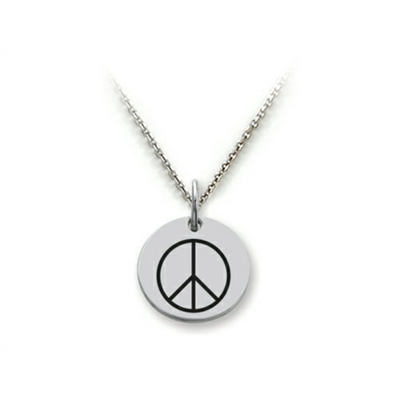 Stellar White� 925 Sterling Silver Peace Sign Disc Pendant Necklace - Chain Included