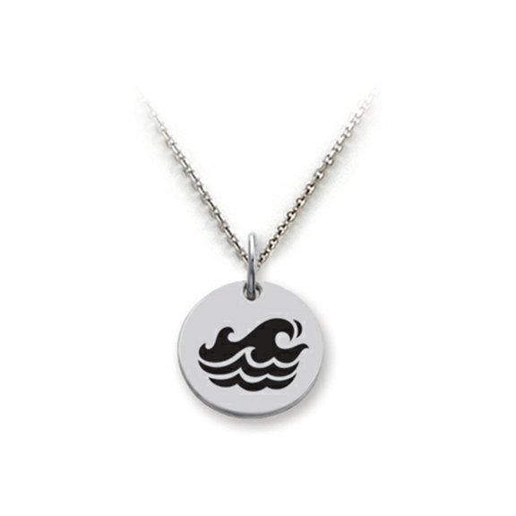 Stellar White 925 Sterling Silver Waves Disc Pendant Necklace - Chain Included
