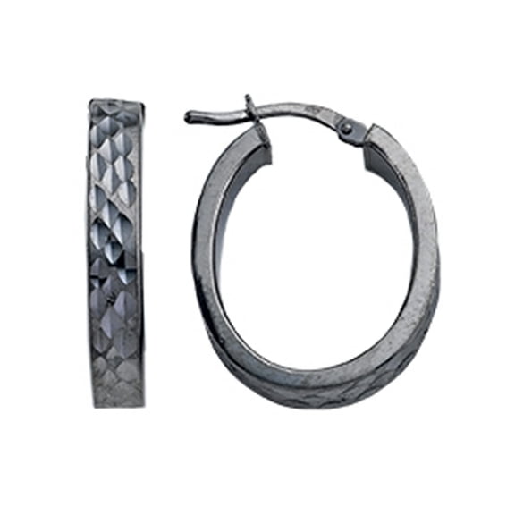 Stellar White Black Rhodium Bright Cut Oval Earrings