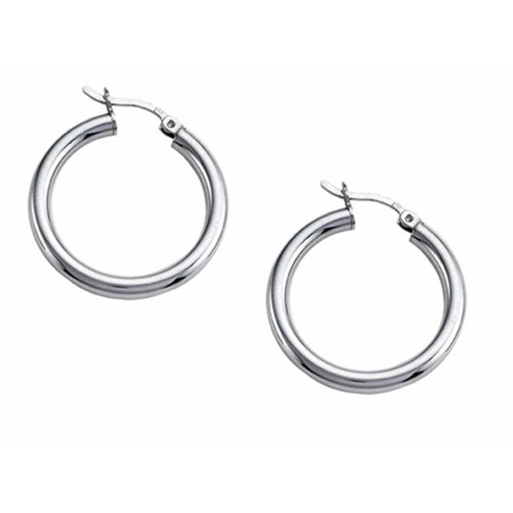 Stellar White Rhodium 3mm X 25mm Tubing Hoop Earrings