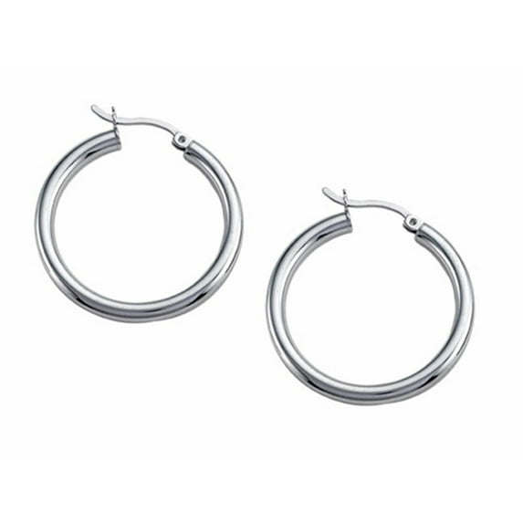 Stellar White� Rhodium 3mm X 30mm Tubing Hoop Earrings