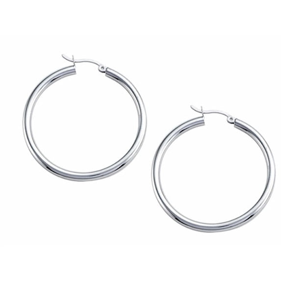 Stellar White� Rhodium 3mm X 40mm Tubing Hoop Earrings