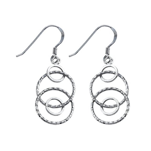Stellar White Rhodium Alt Circles Shepherd Hook Earrings