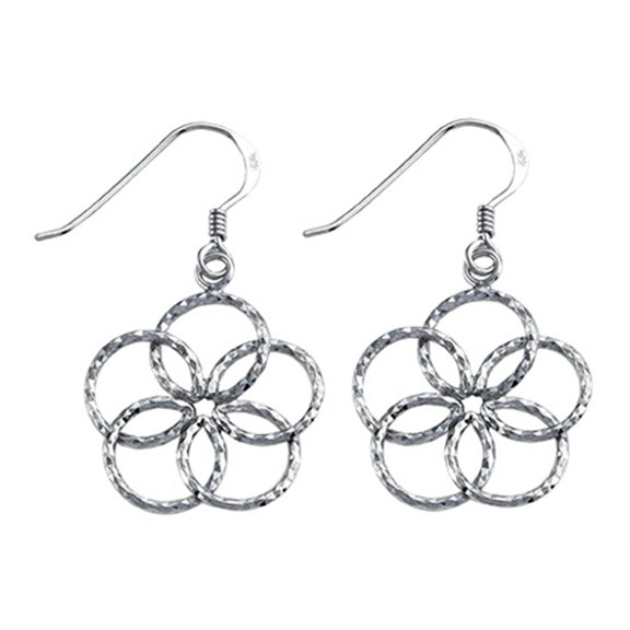Stellar White Rhodium Bright Cut Flower Shepherd Hook Earrings