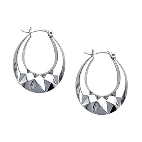 Stellar White Rhodium Medium Oval Polished Hoop Earrings