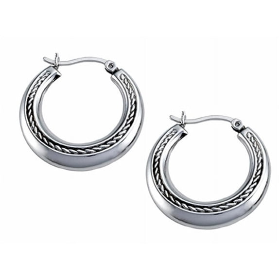 Stellar White Rhodium Medium Polished Hoop Earrings