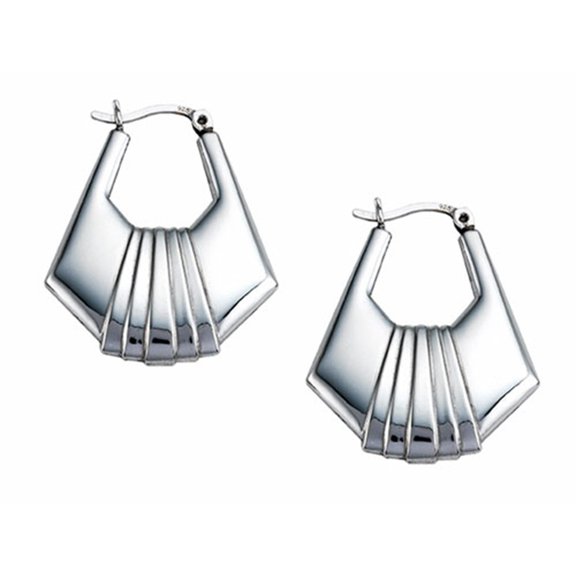 Stellar White Rhodium Oval Designed Earrings Hoops