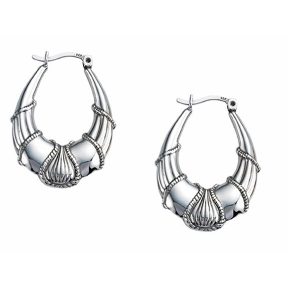 Stellar White Rhodium Oval Designed Hoop Earrings