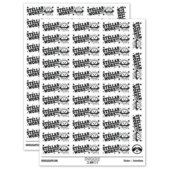 Stellar Work Planet Stars Teacher Student School Sticker Set - White - Gloss Finish - 1.5" Small