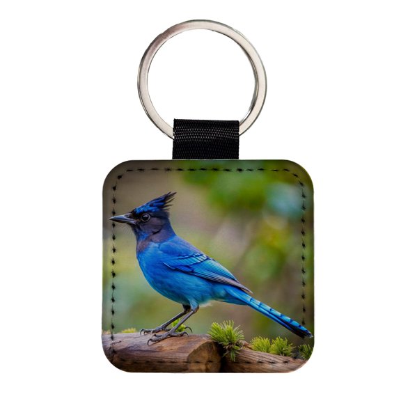 Stellar's Jay Backyard Bird Faux Leather Square Keychain