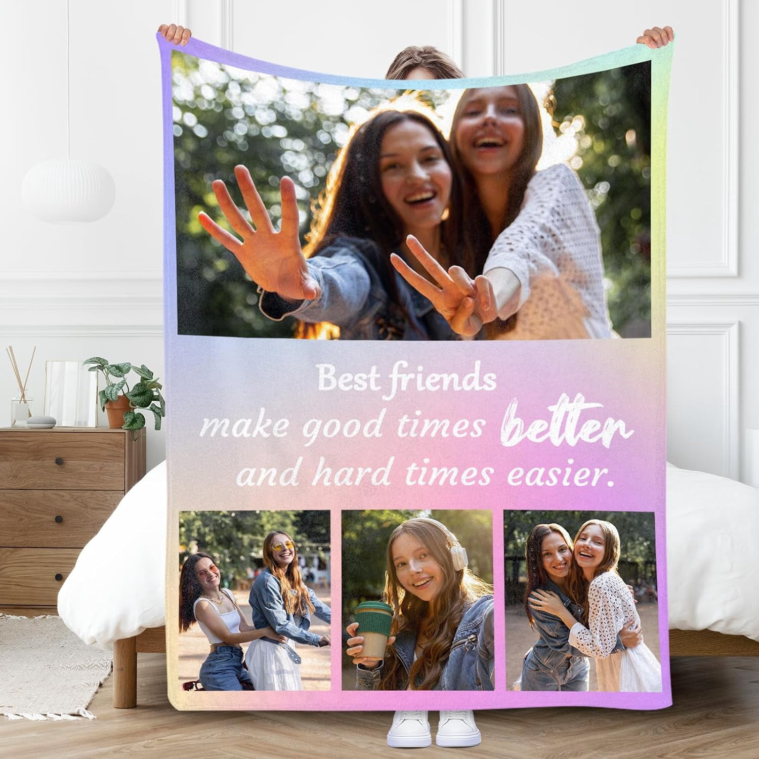 Personalized Best Friend Fleece Blanket - Custom Names & Hairstyle, Christmas/Birthday Gift For BFF, 50x60 Inches - View #3