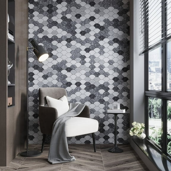 Stellare 12 x 12 in. Honed White, Gray Terrazzo, Carrara marble Mosaic Fan, Fish Scale Tile (5 sq ft/case) - 5 Pack