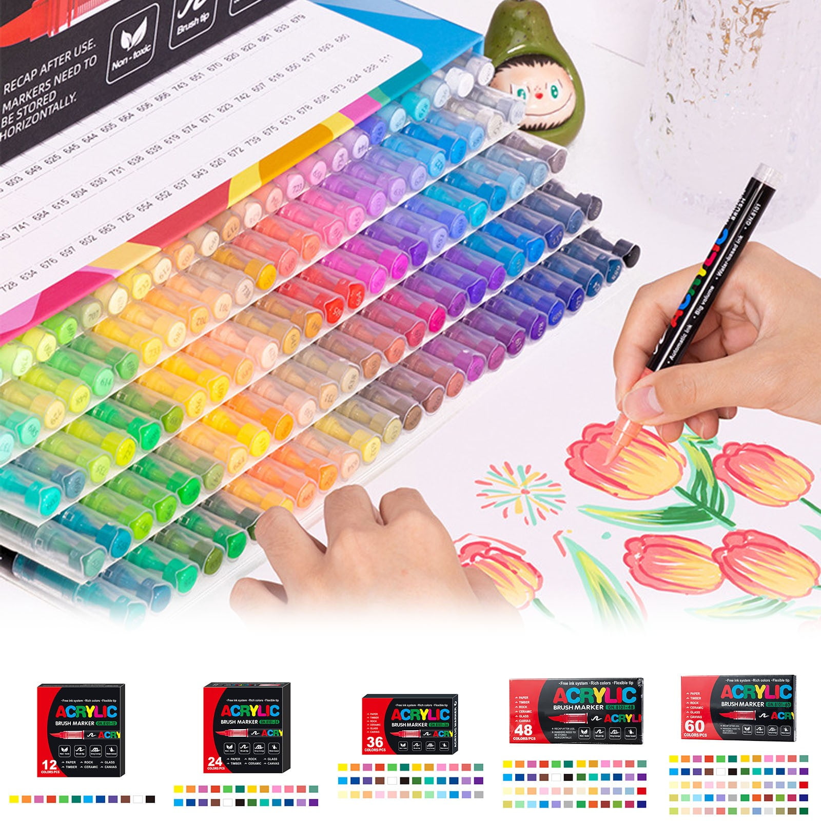 Stellaya Acrylic Markers For Coloring Books Stellaya Straight Liquid Acrylic Marker Acrylic Paint Markers Set For Adult Coloring Paint Pens Acrylic Markers Tip 2ML,24,multicolor