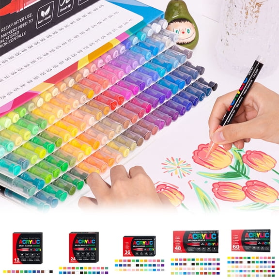 Stellaya Acrylic Markers For Coloring Books Stellaya Straight Liquid Acrylic Marker Acrylic Paint Markers Set For Adult Coloring Paint Pens Acrylic Markers Tip 2ML,60,multicolor