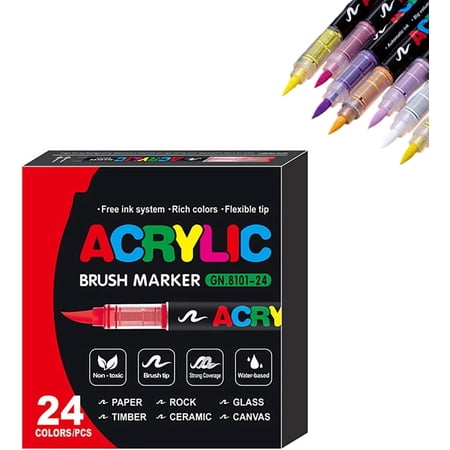 Stellaya Acrylic Markers For Coloring Books, Straight Liquid Acrylic Marker, Coloring Markers For Adults, No Press Soft Brush Tip Acrylic Markers For Rock, Wood, Glass, Ceramic, Fabric