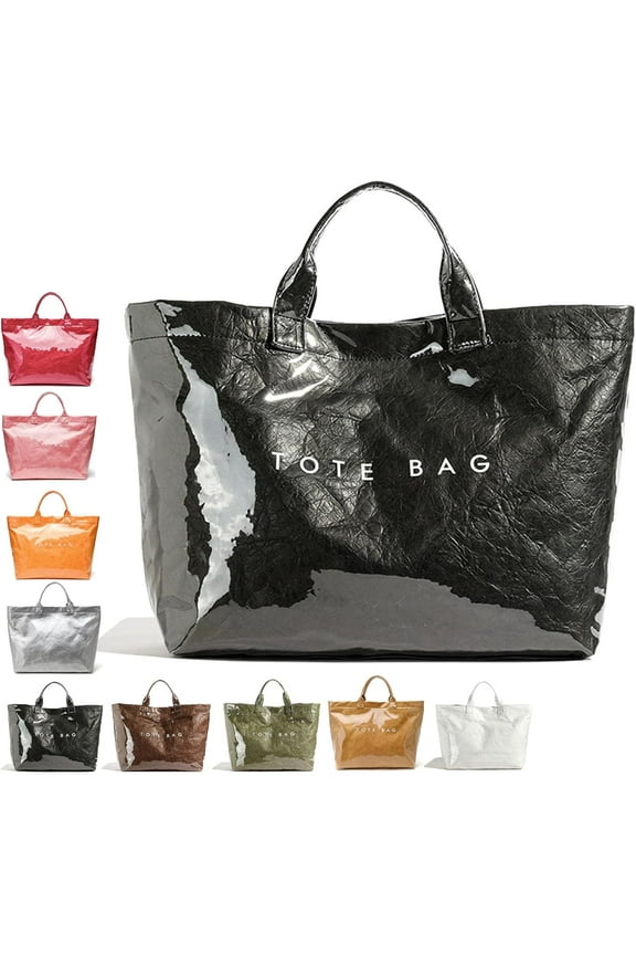 Stellaya Women's Letters Print Tote Bag, Stellaya Tote Bag, Fashion Large Handle PVC Kraft Paper Handbag for Travel, Work