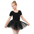 thumbnail image 1 of Stelle 3 Piece Short Sleeve Ballet Leotard Set with Elastic Sequins Tutu Skirt Tights Dance Cloths Combo for Girls,Black,4T, 1 of 7