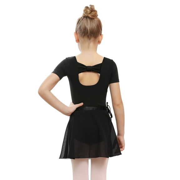 Stelle Ballet Leotard Bow Back with Separated Sequins Tutu Skirt Tights Ballerina Dancewear Combo for Girls,Black,6 Years