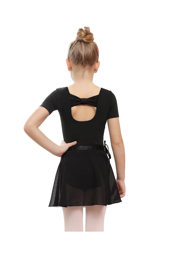 Ballet Leotard Bow Back with Separated Sequins Tutu Skirt Tights Ballerina Dancewear Combo for Girls,Black,6 Years