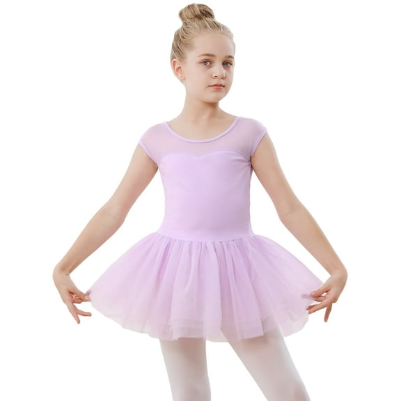 Stelle Ballet Leotard Mesh Cap Sleeveless Tutu Skirted Ballerina Dress Outfit for Girls,Lavender,5T