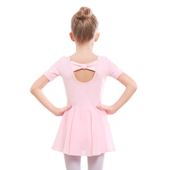 Stelle Ballet Leotard Short Sleeve Bow Back with Chiffon Skirt Ballerina Dance Dress for Girls,Ballet Pink,8-9 Years