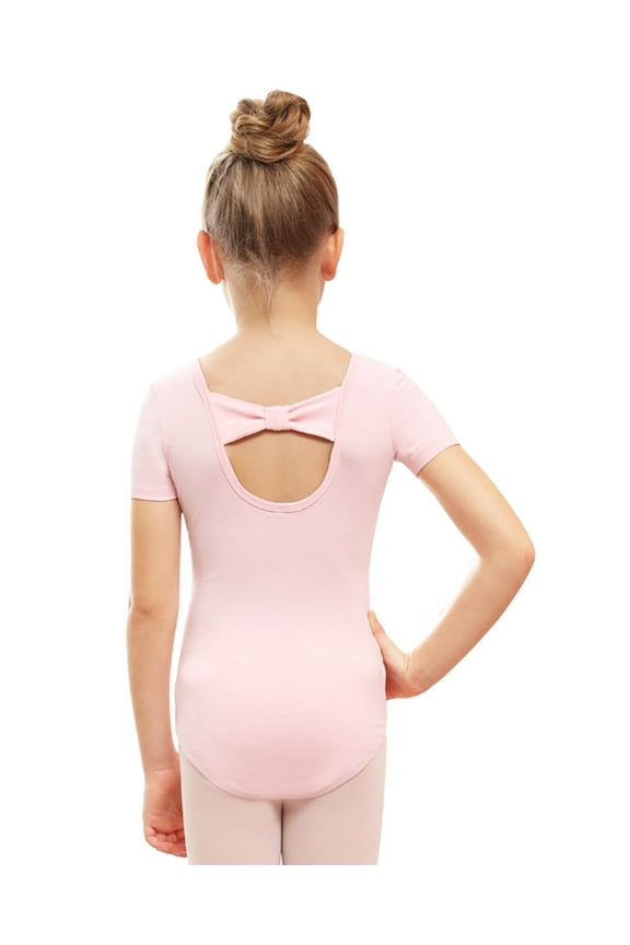 Ballet Leotards Bow Back Short Sleeve leotard for Girls/Toddlers/Kids Dancewear,Ballet Pink,4T