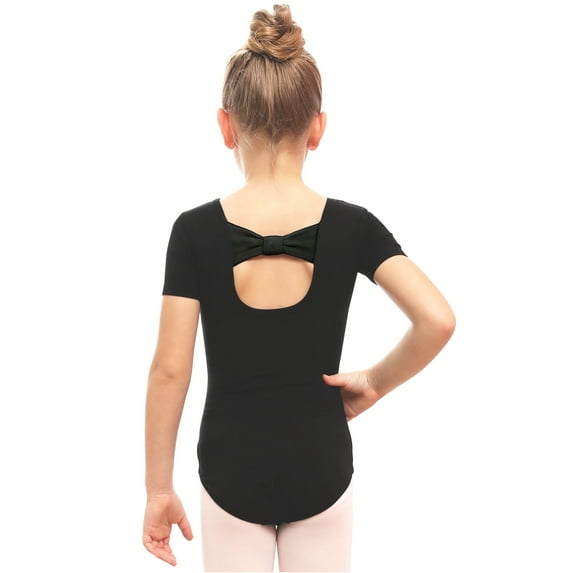 Stelle Ballet Leotards Bow Back Short Sleeve leotard for Girls/Toddlers/Kids Dancewear,Black,8 Years