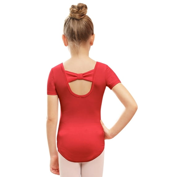 Stelle Ballet Leotards Bow Back Short Sleeve leotard for Girls/Toddlers/Kids Dancewear,Red,5T