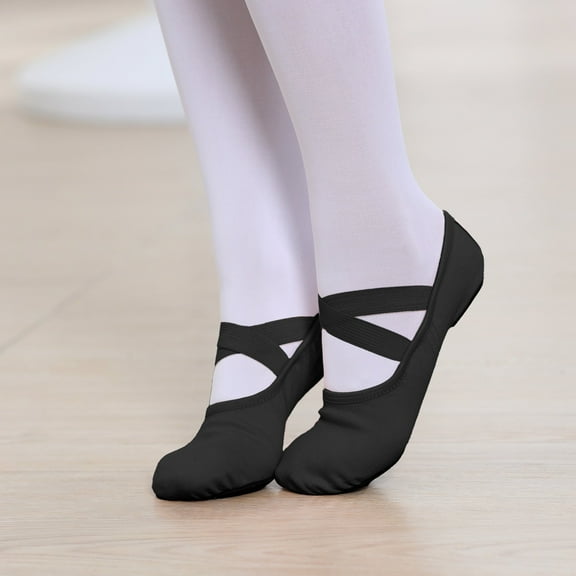 Stelle Ballet Shoes Highly Elastic Canvas Ballerina Dance Slippers for Toddler Girls Little Kid,Black