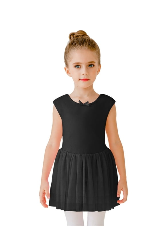 Ballet Tutu Leotard Sleeveless Tank Ballerina Dance Dress with Skirt for Girls,Black,4T