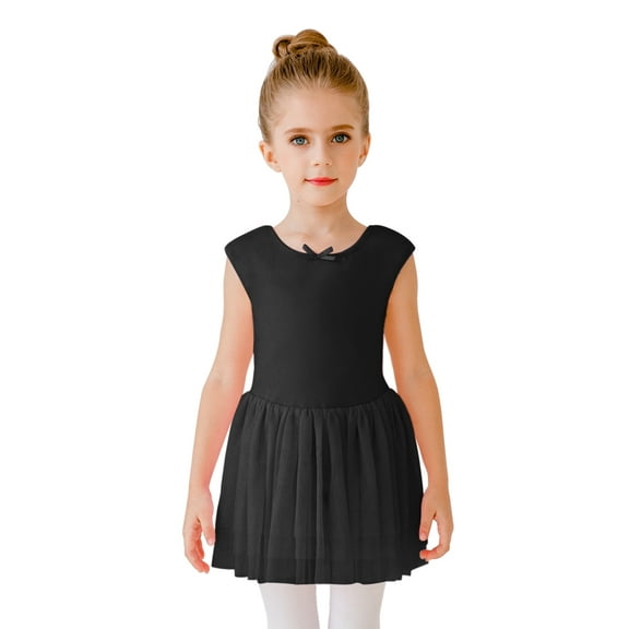 Stelle Ballet Tutu Leotard Sleeveless Tank Ballerina Dance Dress with Skirt for Girls,Black,5-6 Years