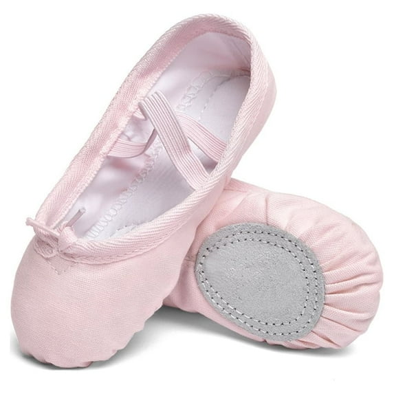 Stelle Canvas Ballet Shoes Spit Dance Slippers Flats Yoga Adjustable Bowknot Dance Shoes for Toddler Girls,Ballet Pink,3 Big Kids