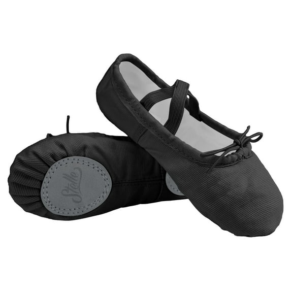 Stelle Canvas Ballet Shoes Spit Dance Slippers Flats Yoga Adjustable Bowknot Dance Shoes for Toddler Girls,Black,2 Big Kids